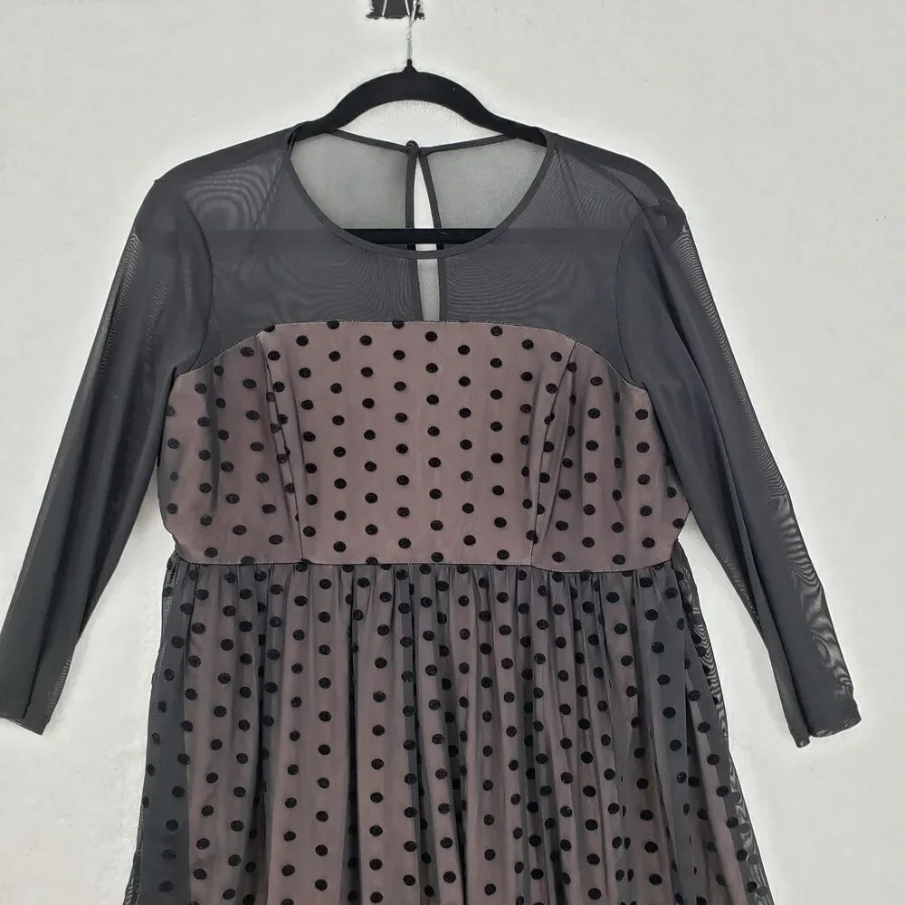 Motherhood Maternity Dress Womens Medium Polka Dot Mesh Overlay Long Sleeve